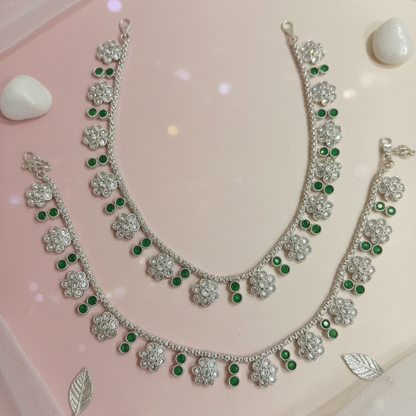 Emerald Green With Crystal AD Stone Anklets
