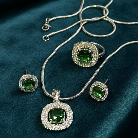 Royal Green Emerald With Premium AD Work Set