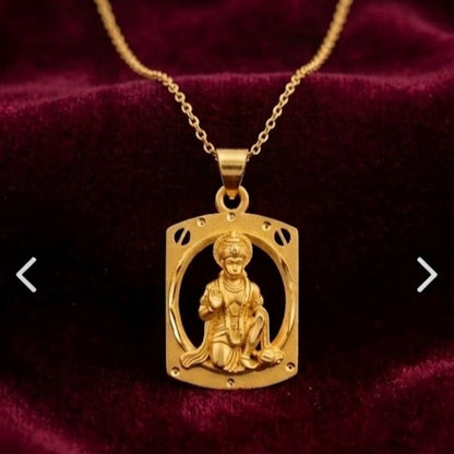Hanuman Ji - 22 Carat Gold Plated Locket With Chain