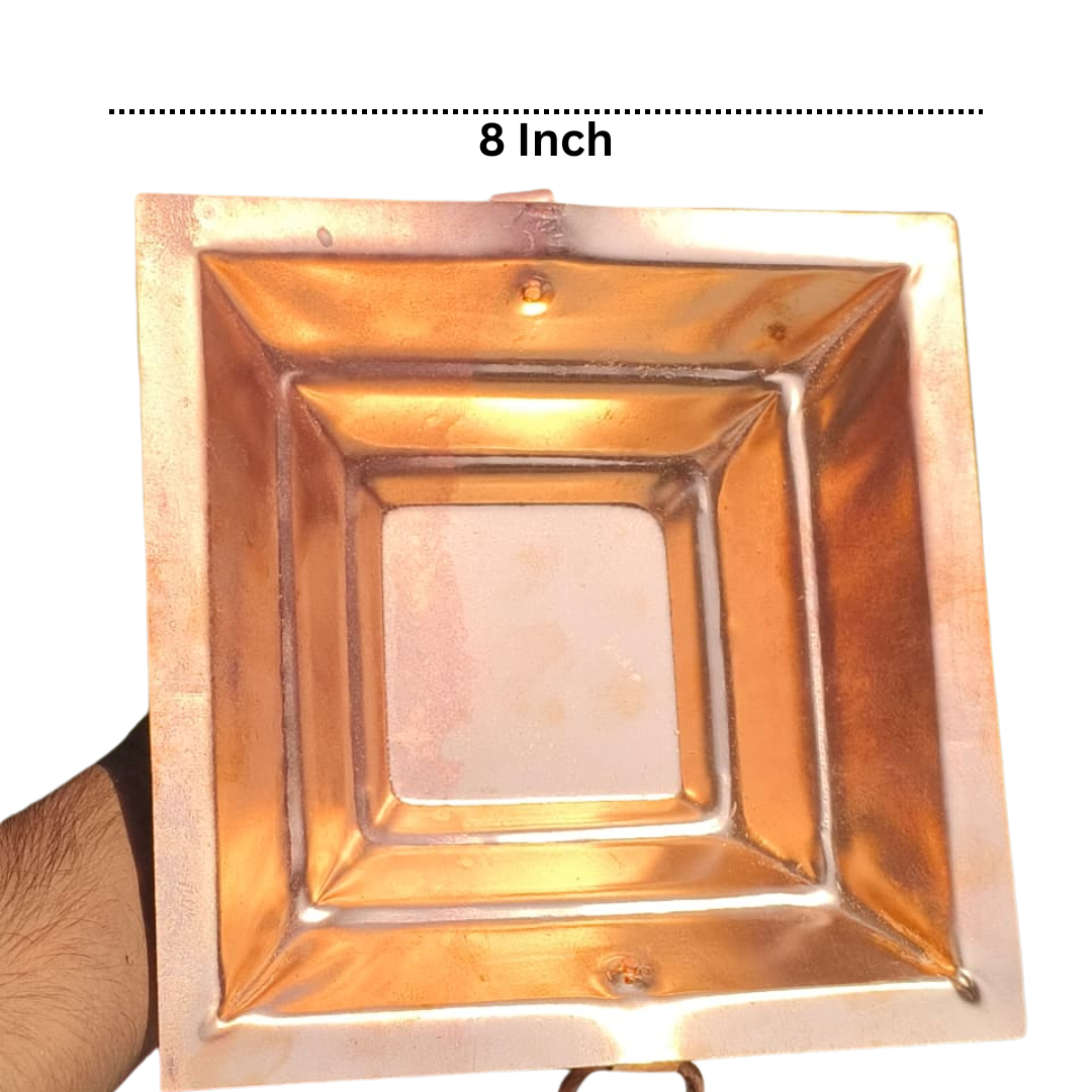 Copper Havan Kund - 5 Piece Set - Stand, Panchpatra, Achmani, Plate for Havan
