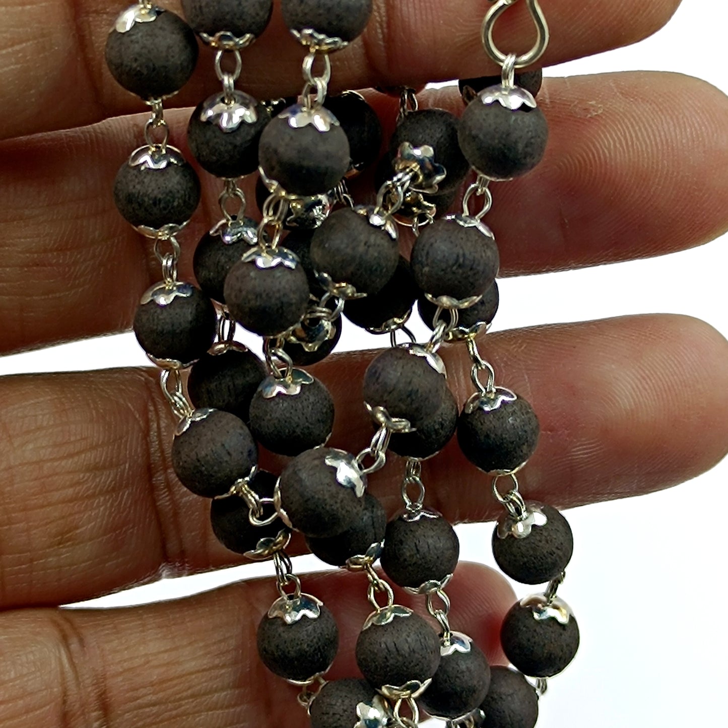 Karungali Mala - Silver Plating Metal Cap - 7mm 54 Beads