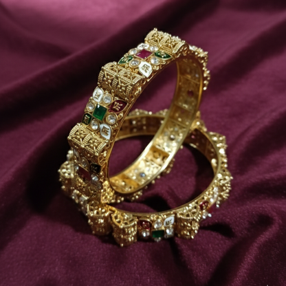 Gold Plated Meenakari Pearl & Kundan Bangles