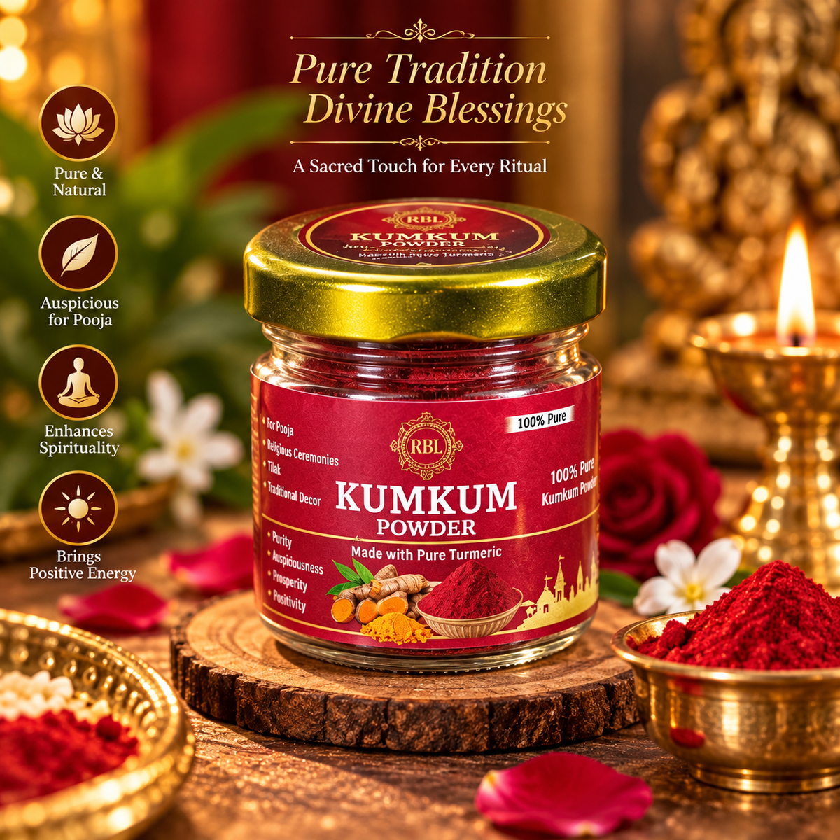 Red Haldi Kumkum - 30 Gm Pack + Free Kashi Kesar Chandan 30Gm