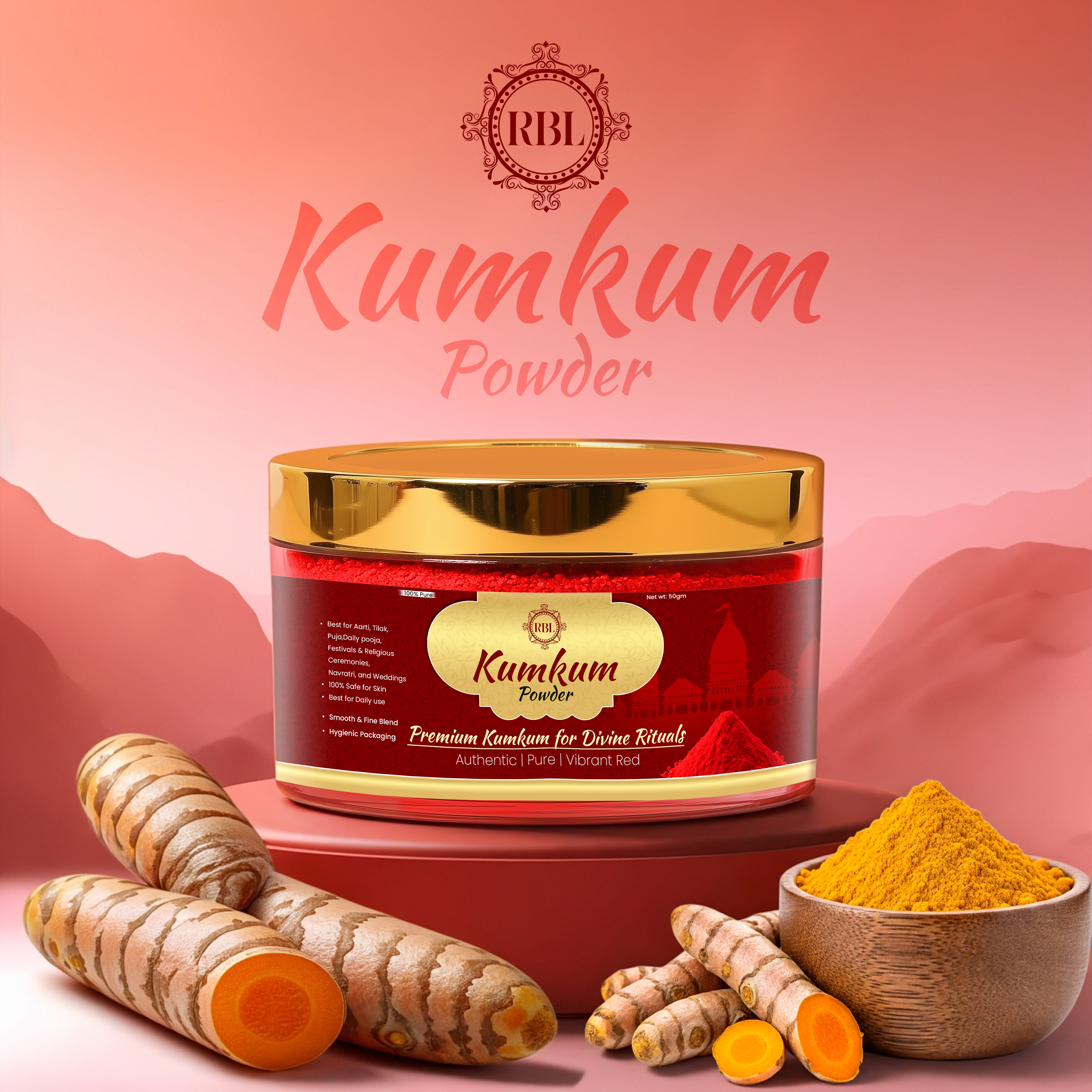 Red Haldi Kumkum - 50 Gm Pack + Free Kashi Kesar Chandan 30Gm