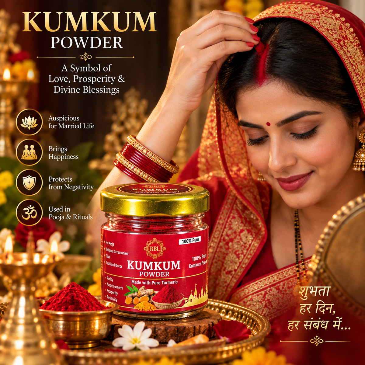 Red Haldi Kumkum - 30 Gm Pack + Free Kashi Kesar Chandan 30Gm