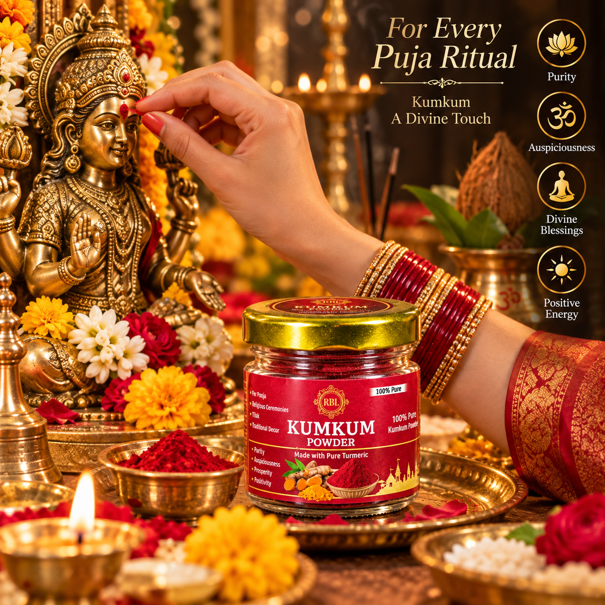 Red Haldi Kumkum - 30 Gm Pack + Free Kashi Kesar Chandan 30Gm