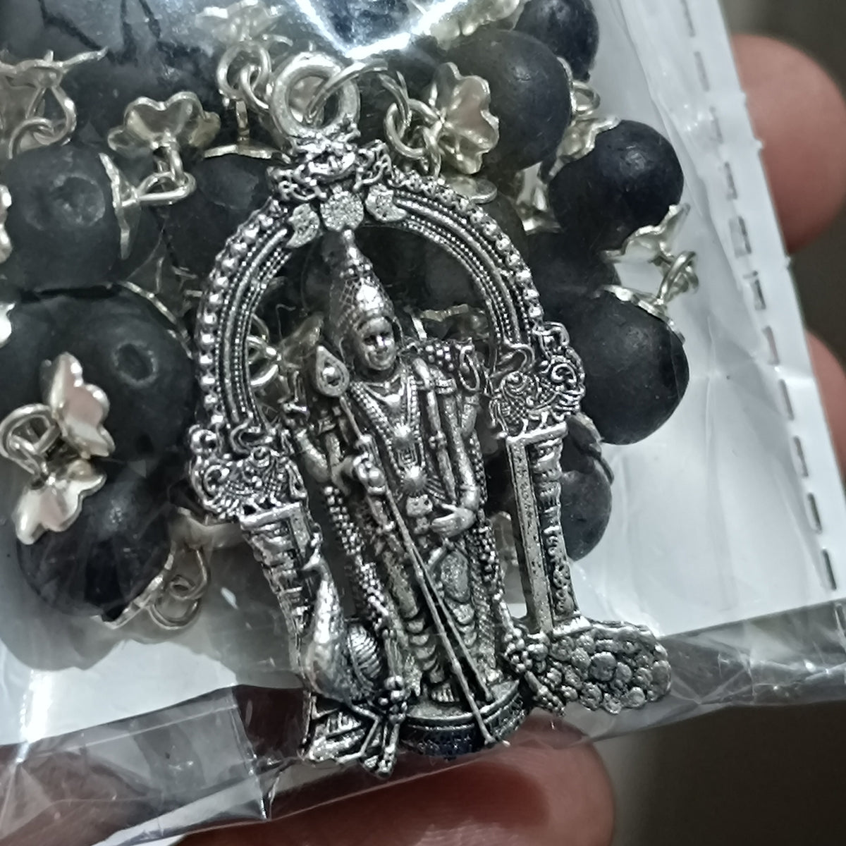 Karungali Mala - Silver Plating Metal Cap - 7mm 54 Beads