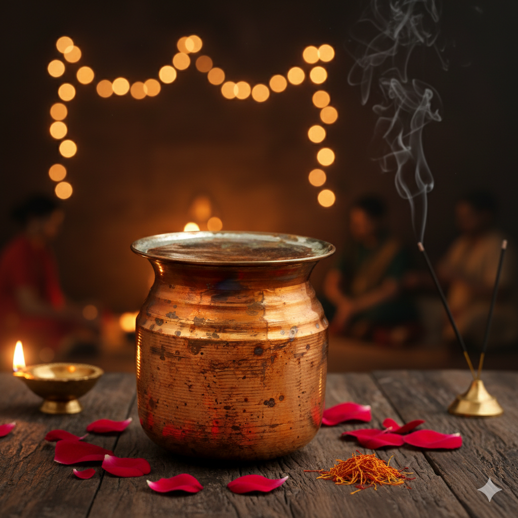 Copper Lota Filled With Sabut Moong - Kalai Tanka Kalash 350gm