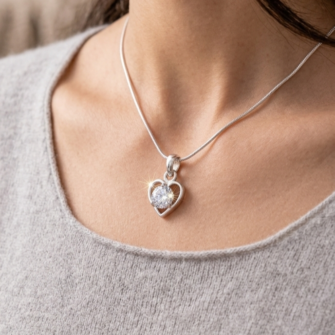 Moissanite Diamond Heart Design Silver Locket - 2 Carat Stone
