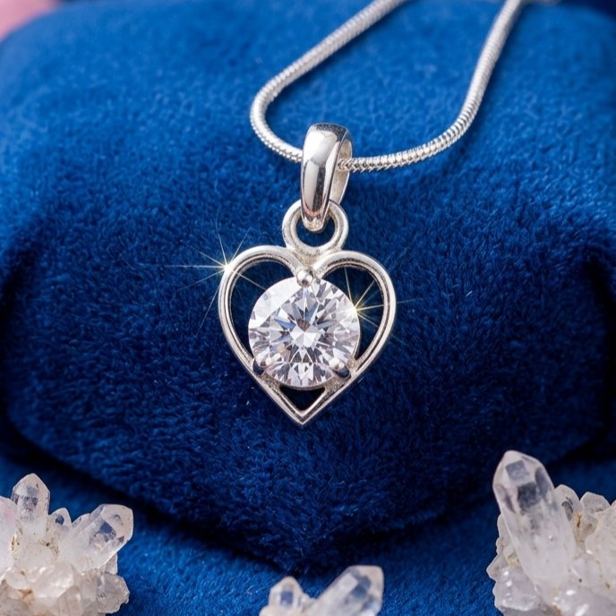 Moissanite Diamond Heart Design Silver Locket - 2 Carat Stone