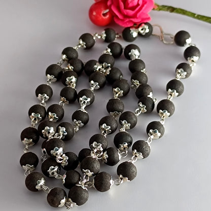 Karungali Mala - Silver Plating Metal Cap - 7mm 54 Beads