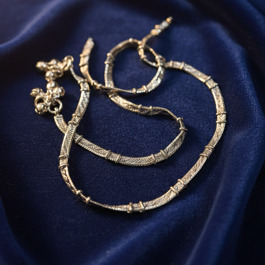 Silver Cut Design Anti Tarnish Premium Anklets Daily or Office Wear