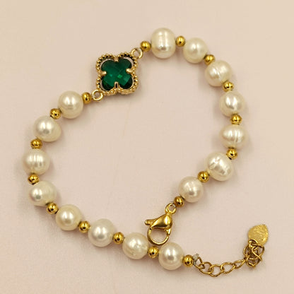 White Pearl Bracelet - Panchdhatu Golden Metal - Safed Sucha Moti