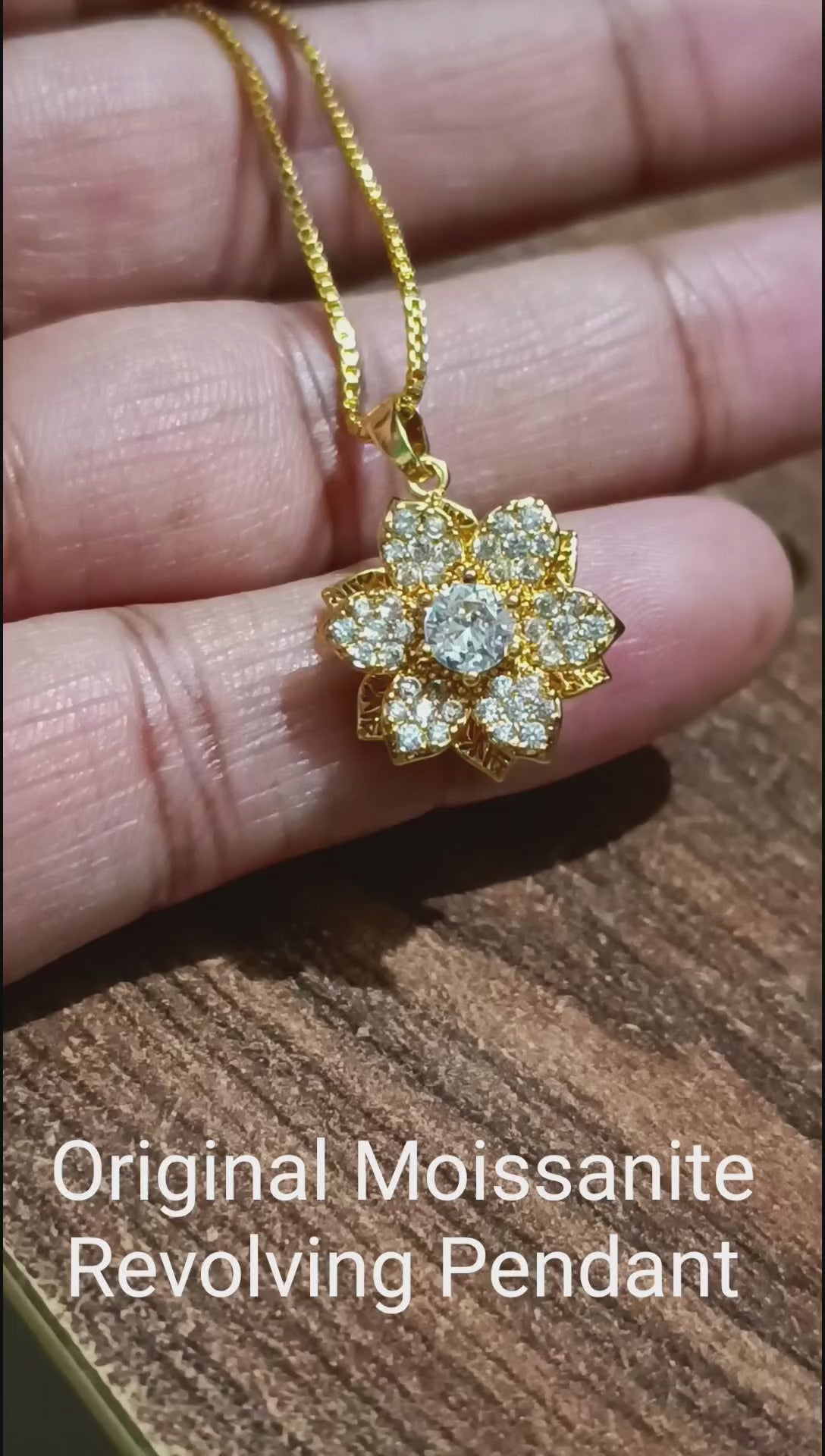 Moissanite Revolving Pendant With 22 Carat Gold Plated Chain