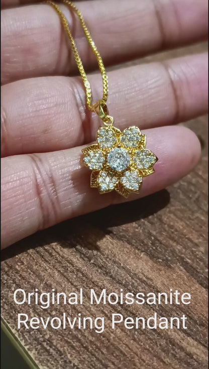 Moissanite Revolving Pendant With 22 Carat Gold Plated Chain