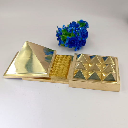 Vastu Correction Energized Brass Pyramid - Brass Made - 4 By 4 Inches - 850gm