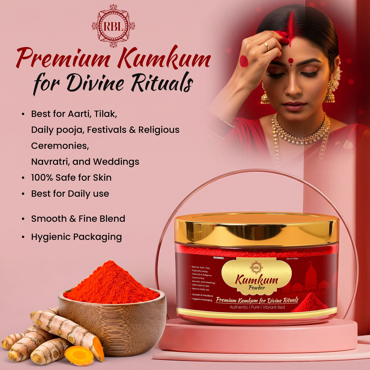 Red Haldi Kumkum - 50 Gm Pack + Free Kashi Kesar Chandan 30Gm