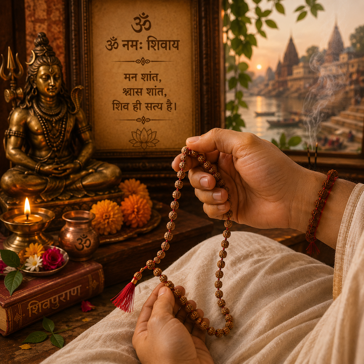 5 Mukhi Rudraksha Mala 108 Beads (7-8 MM)