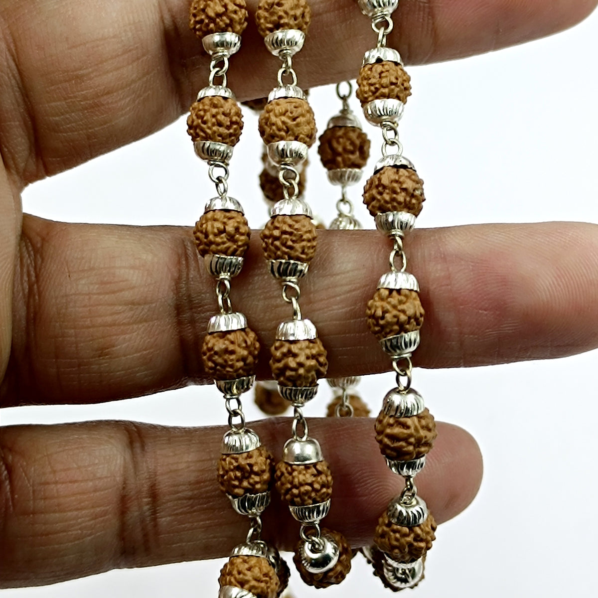Rudraksha Mala -Silver Plating Cap -  7 mm 54 +1 Beads