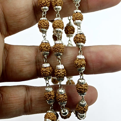 Rudraksha Mala -Silver Plating Cap -  7 mm 54 +1 Beads
