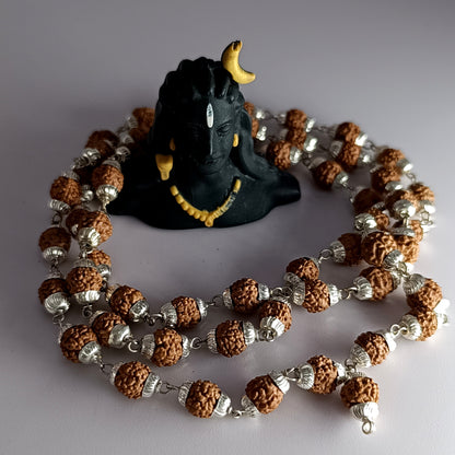 Rudraksha Mala -Silver Plating Cap -  7 mm 54 +1 Beads