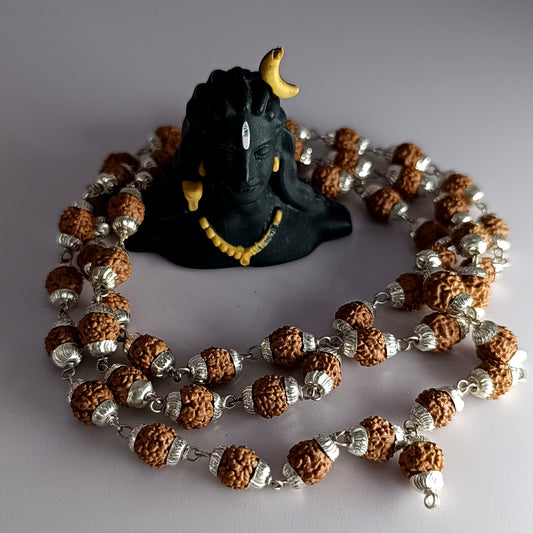 Rudraksha Mala -Silver Plating Cap -  7 mm 54 +1 Beads