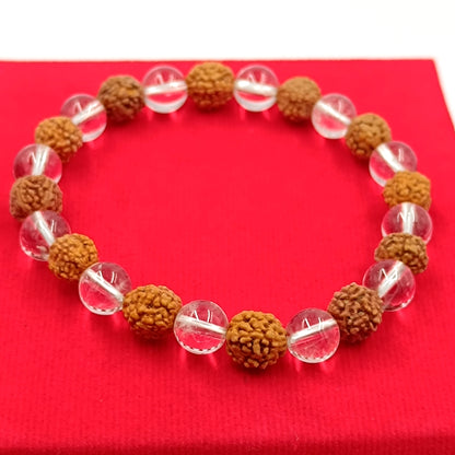 Rudraksha With Clear Quartz Combination Bracelet For Wisdom & Wealth