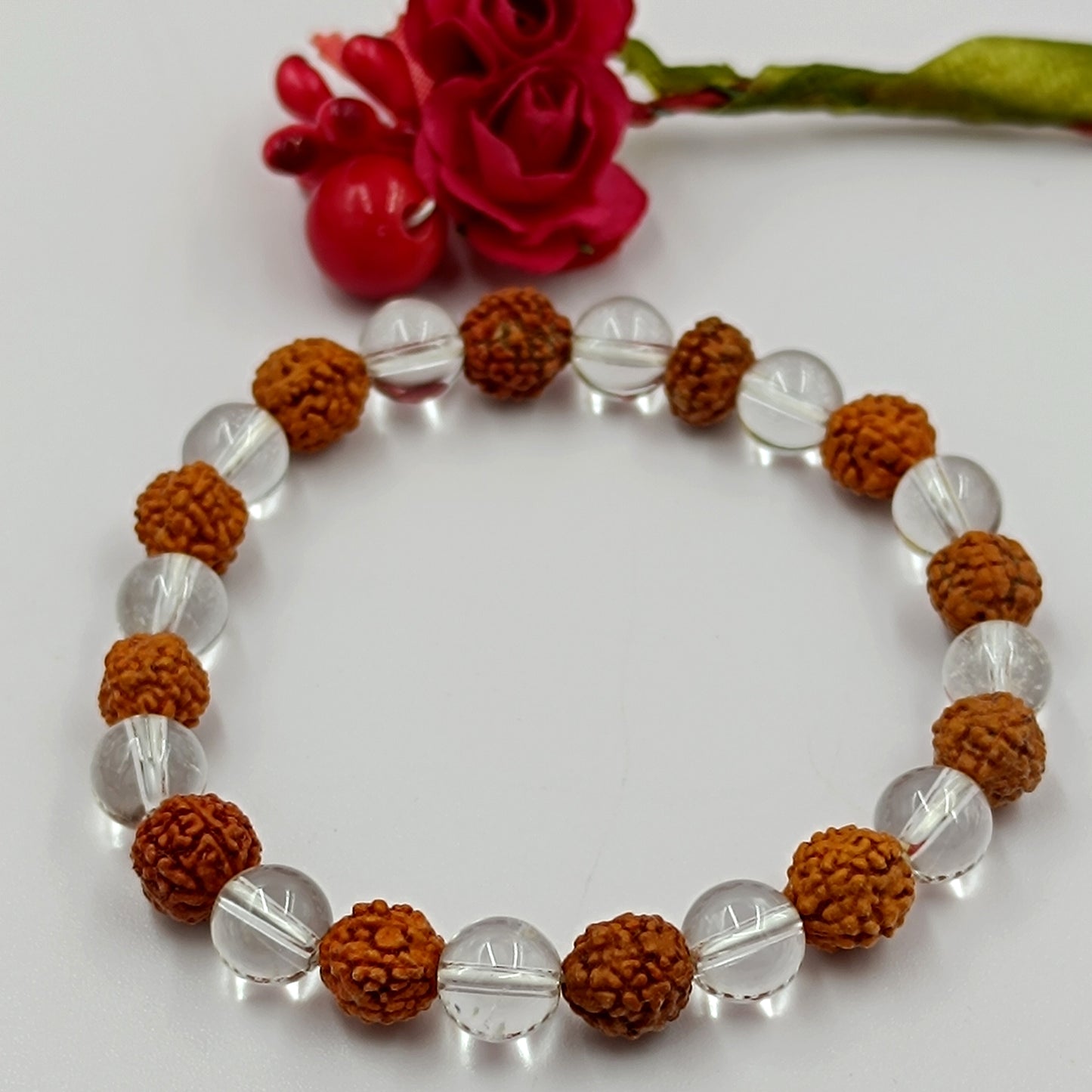 Rudraksha With Clear Quartz Combination Bracelet For Wisdom & Wealth
