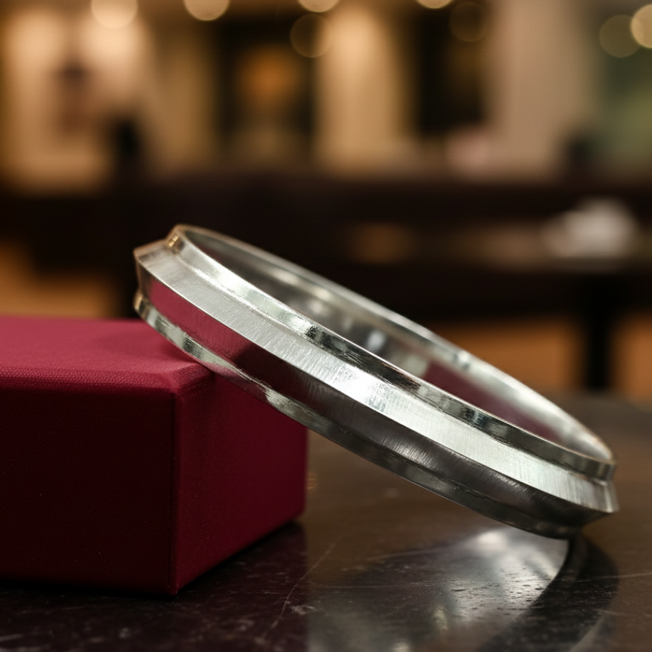 Silver kada - Pure Silver Tridhatu Kada -Simple & Sikhi Design Kada