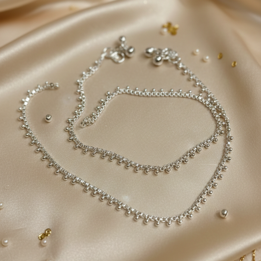 Silver Cut Design Anti Tarnish Premium Anklets Daily or Office Wear