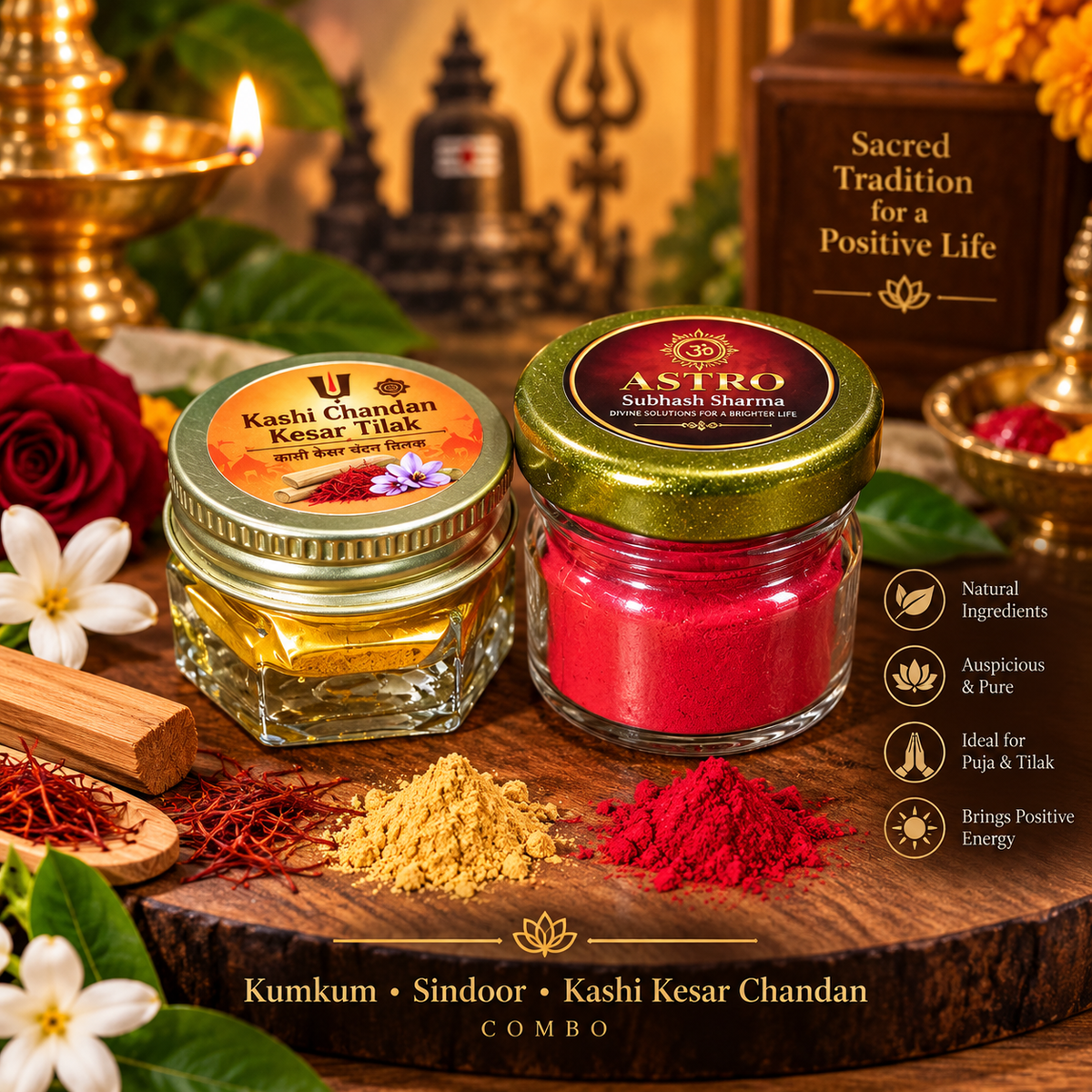 Natural Sindoor Kumkum With Kashi Kesar Chandan Combo